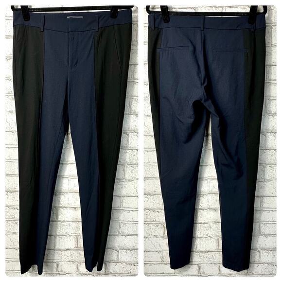 Vince Pants Wool Trousers Colorblock Contrast Skinny Ankle Navy Blue Black 6 - Picture 2 of 9